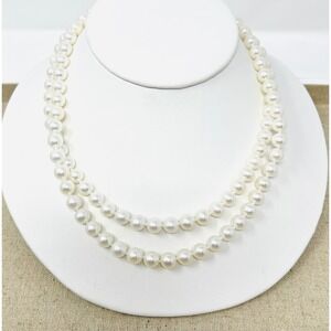 Vintage Double Strand White Pearl Necklace Sterling Silver 925 Clasp